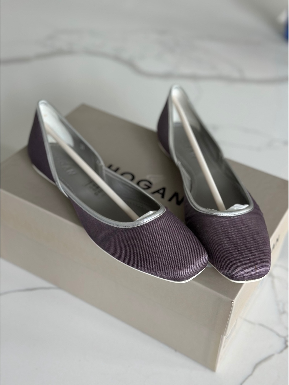 Hogan Coquette Lateral Open Flats Begonia Silver Size 37
